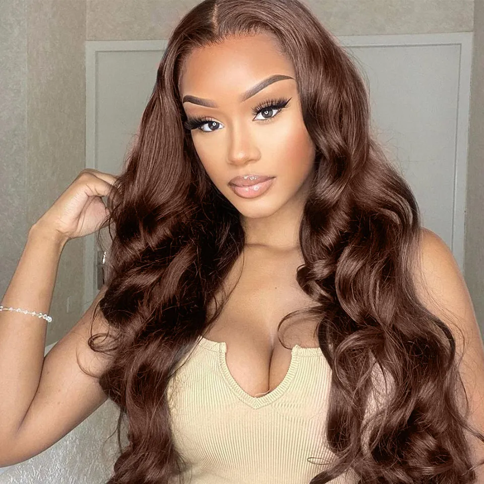Chocolate Brown Straight Lace Front Wig Human Hair Wigs Body Wave Human Hair Wig Colored Transparent Deep Wave Lace Front Wigs