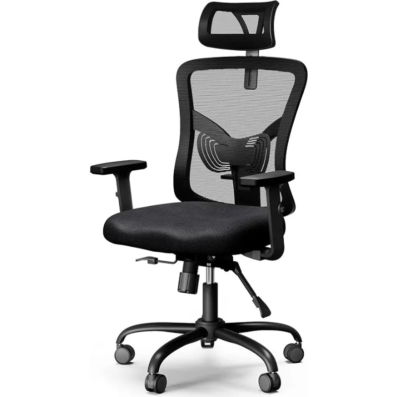 Desk Chair with 2'' Adjustable Lumbar Support, Headrest, 2D Armrest, Ergonomic Office Chair Backrest 135° Freely Locking