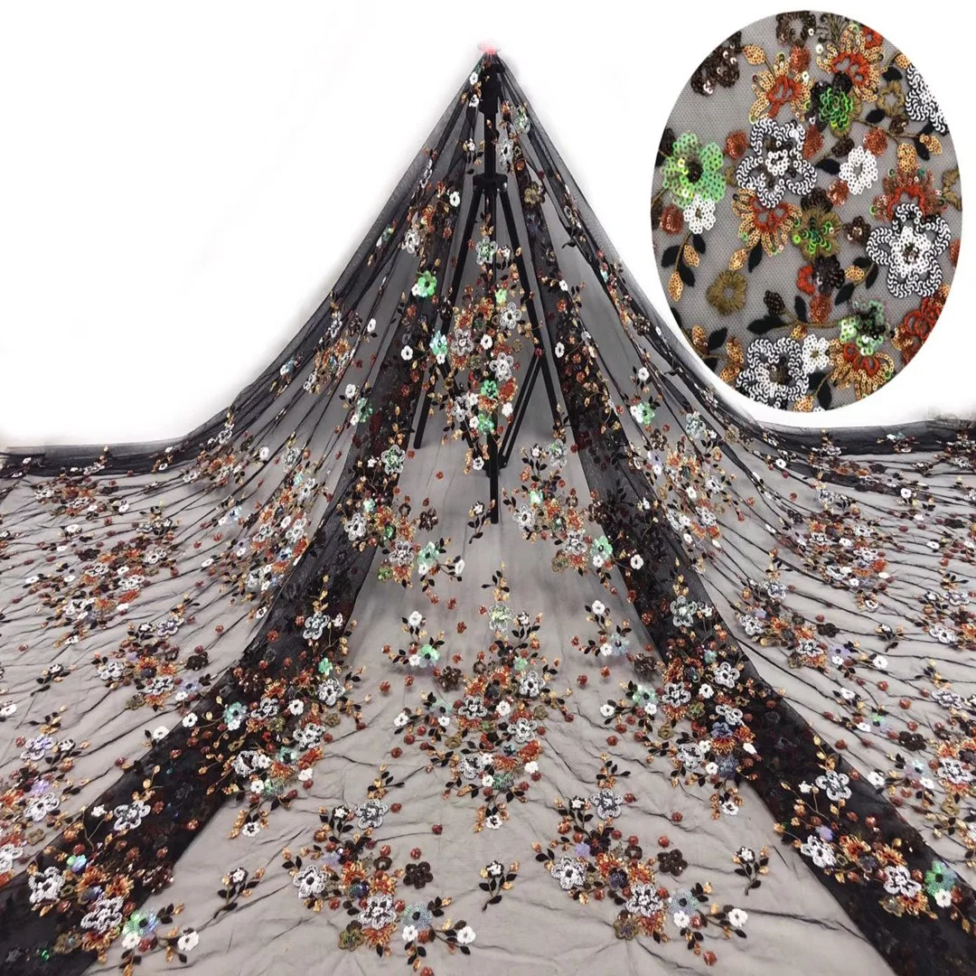 

Высококачественная блестящая ткань, блестящая 3D вышивка, французская сетка, Тюлевое кружево для вечерних платьев, свадеб, 5 ярдов