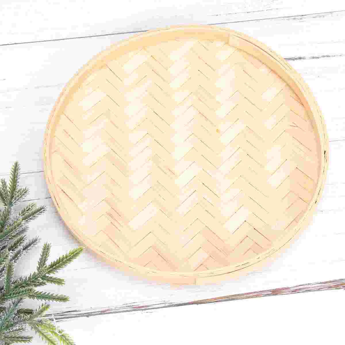 

Wicker Tray Wood Serving Platter Rattan Planter Home Décor Bamboo Weaving Sieve Vegetable Seagrass Trays Disc