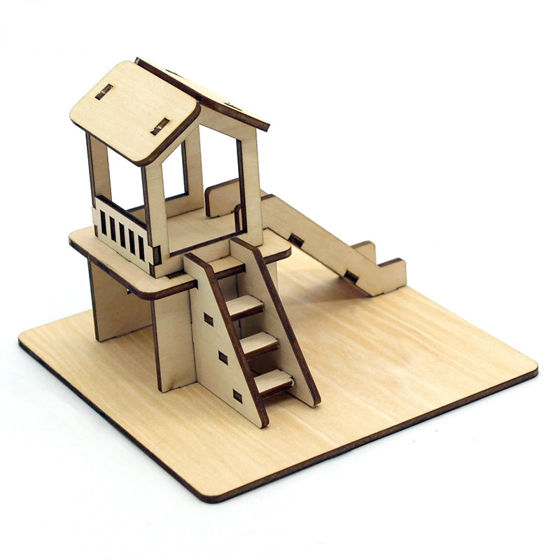 

Kindergarten Slide Wooden Model DIY Architectural Model Science and Technology Small Production Kit