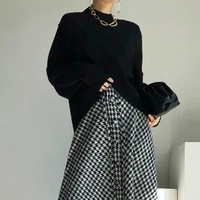 women korean chic cross knitted sweater woman new half turtlenck loose tops sweaters autumn winter sexy irregular split black