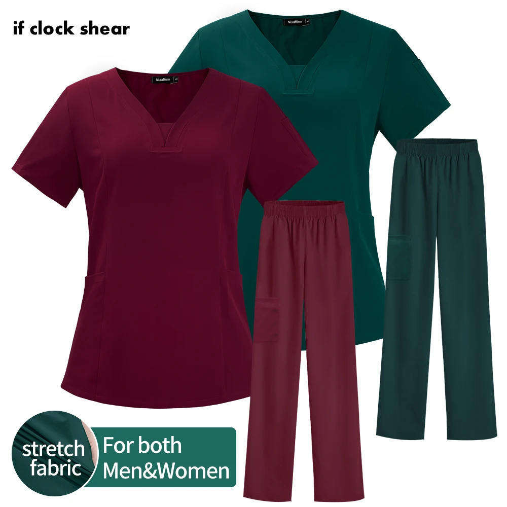 

Women's Scrub Set Nursing Uniform Set Wholesale Nurse Accessories Nursing Women Scrub Tops Pants Elastic Medical Scrubs Uniforms
