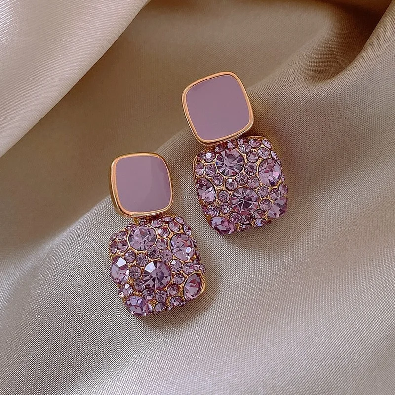 

Hernasion Noble Purple Square Earrings Sexy Women Jewelry Fashion Inlaid Crystal Earrings Party Dress with Earrings Accessories
