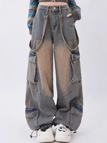 Американские Джинсы в стиле ретро, широкие мешковатые брюки, уличная одежда, модные брюки 2023, прямые джинсы для девочек Y2k