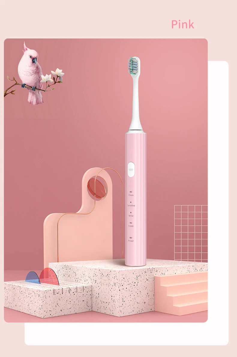 

Ультразвуковая электрическая зубная щетка Adult4, USB, водонепроницаемая перезаряжаемая, переключение режимов, пара стилей, Глубокая чистка и отбеливание зубов