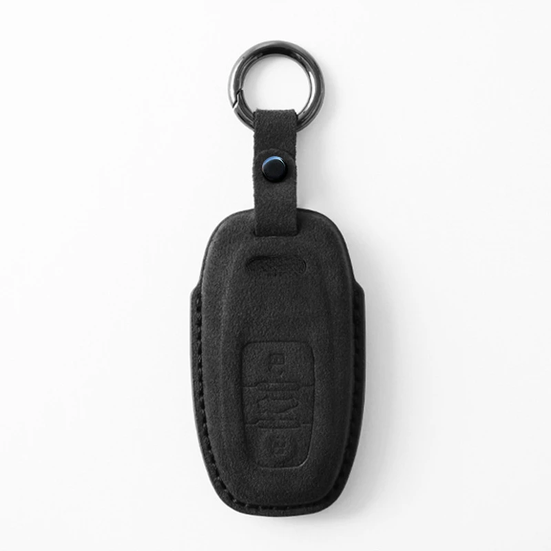

Genuine Leather Car Key Holder with Ring for Audi A4L A3/A6L/A7L/A8L/Q3/Q5L/A8L - Black