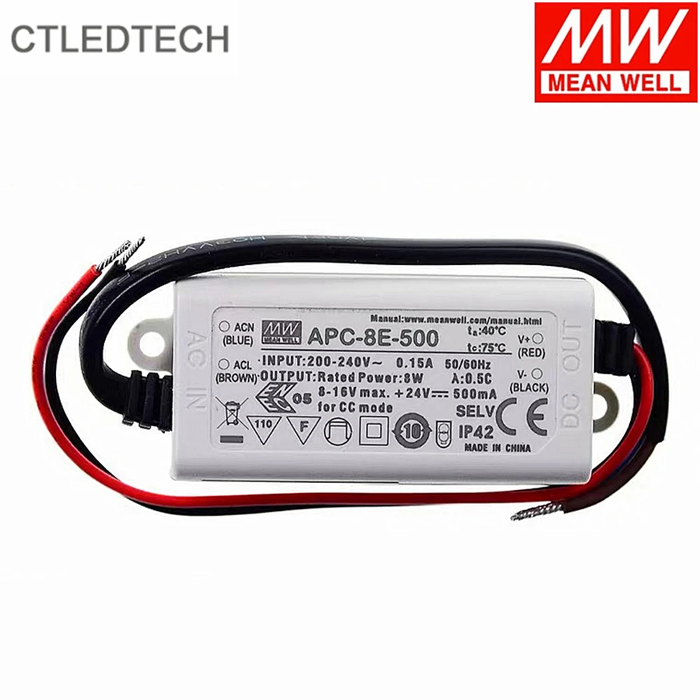 MEAN WELL APC-8E Series 8W250mA/350mA/500mA/700mA Constant Current EU Standard Small Driver Class Ⅱ IP42 for LED Ceiling Light |
