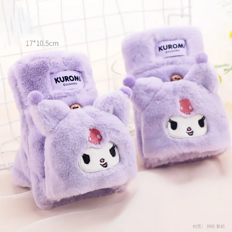 Плюшевые перчатки Sanrio Kuromi My Melody аниме зимний флип-чехол на полпальца удобные