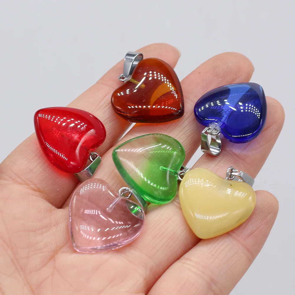 

6PCS Colorful Natural Stone Agates Crystal Heart Shape Pendant for Necklace Earring Accessories Jewelry Making Size 20x20mm