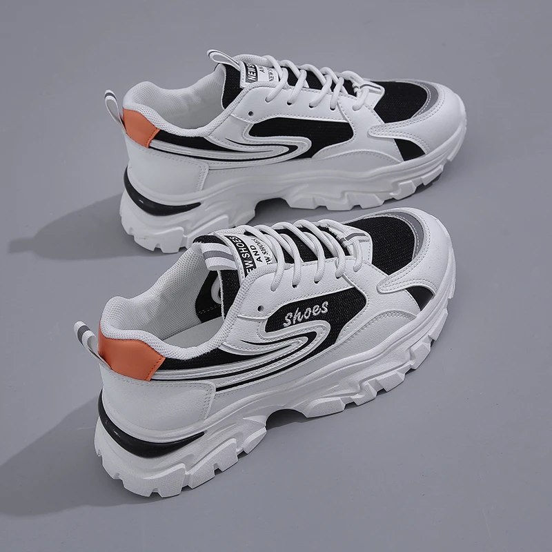 

Кроссовки женские на платформе, Вулканизированная подошва, толстая подошва, повседневная обувь для бега, черные белые