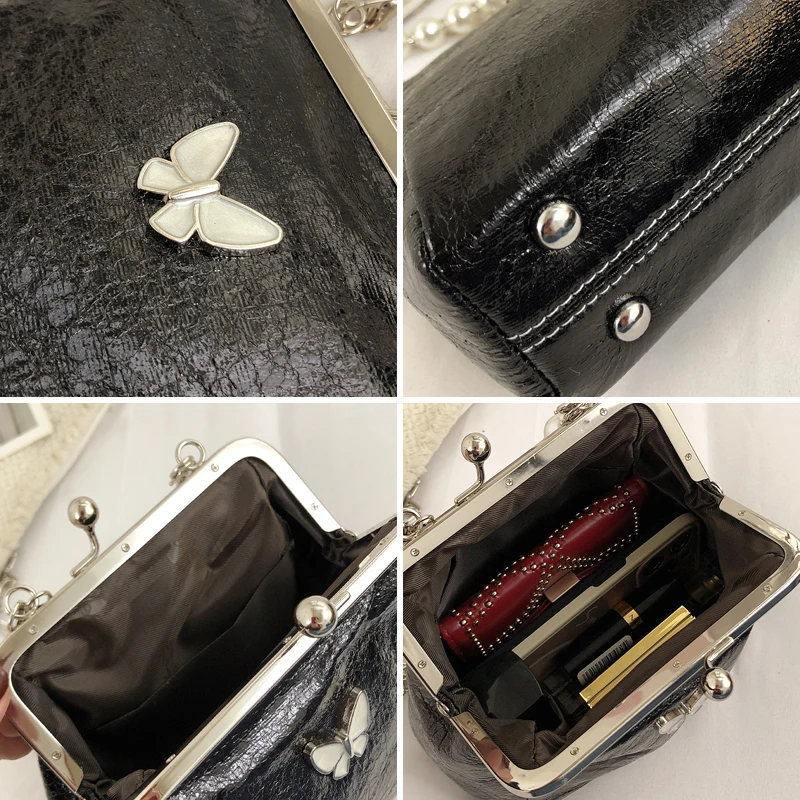Pearl portable evening bag Butterfly decoration Clutch bag fashion women's shoulder bag Metal frame crossbody bag for women 2023