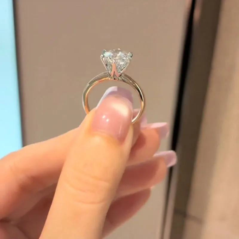 Фото Настоящий продукт видео Lab Growing Diamond Ring Круглый цвет D 1, 2, 3 карата, твердое кольцо из желтого золота 14 карат, обручальное кольцо, сделанное на заводе №3