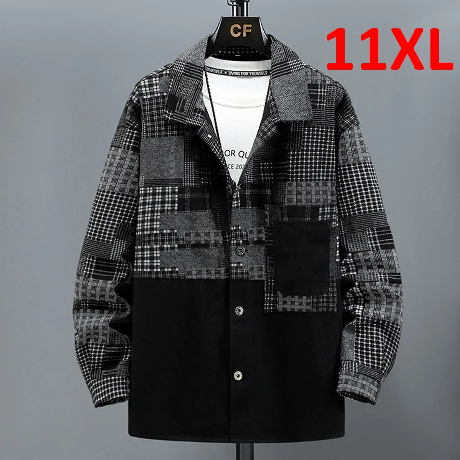 

Color Block Patchwork Denim Jacket Men 11XL 10XL Plus Jean Jackets Vintage Coat Male Big Size Outerwear