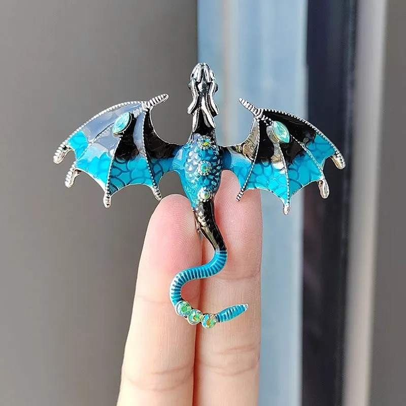 6/Color Enamel Dragon Brooches For Women Men Rhinestone Flying Legand Animal Party Office Brooch Pins Gifts
