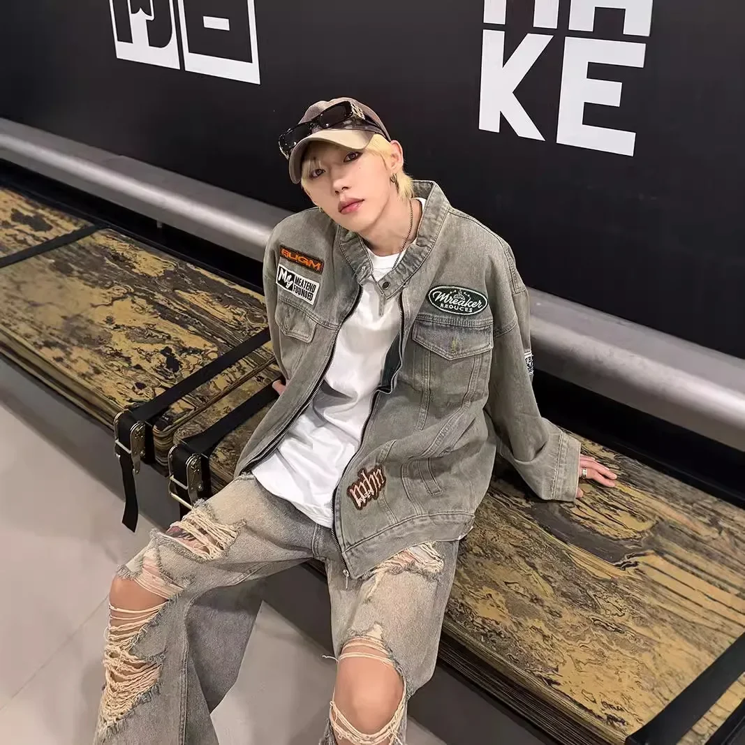 Универсальная джинсовая куртка для мужчин и женщин винтажный стильный Свободный