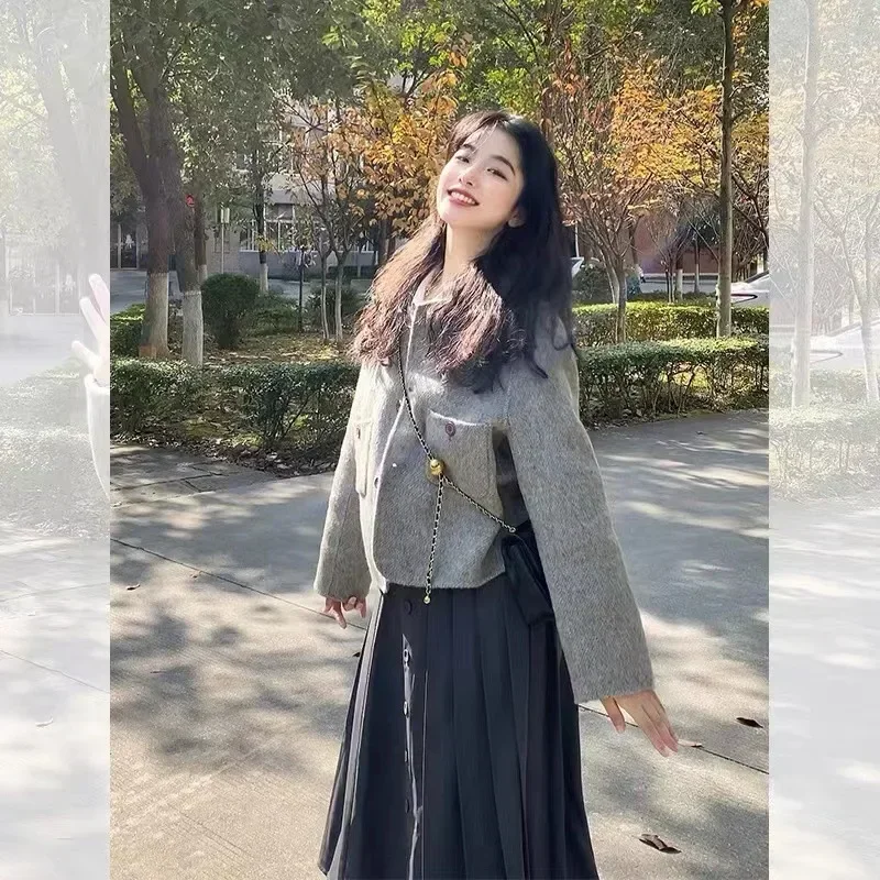 Серая маленькая Очаровательная шерстяная куртка Женская Новинка Осень-зима 2023