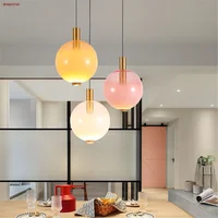 Nordic Modern Gradient Glass Pink Led Pendant Lights For Dining Table Kitchen Home Deco Accessories Loft Hanging Lamp Art Luster