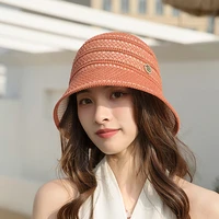 2022 new hollow breathable knitted bucket hat for women simple fashion fisherman cap spring summer travel anti uv basin hats