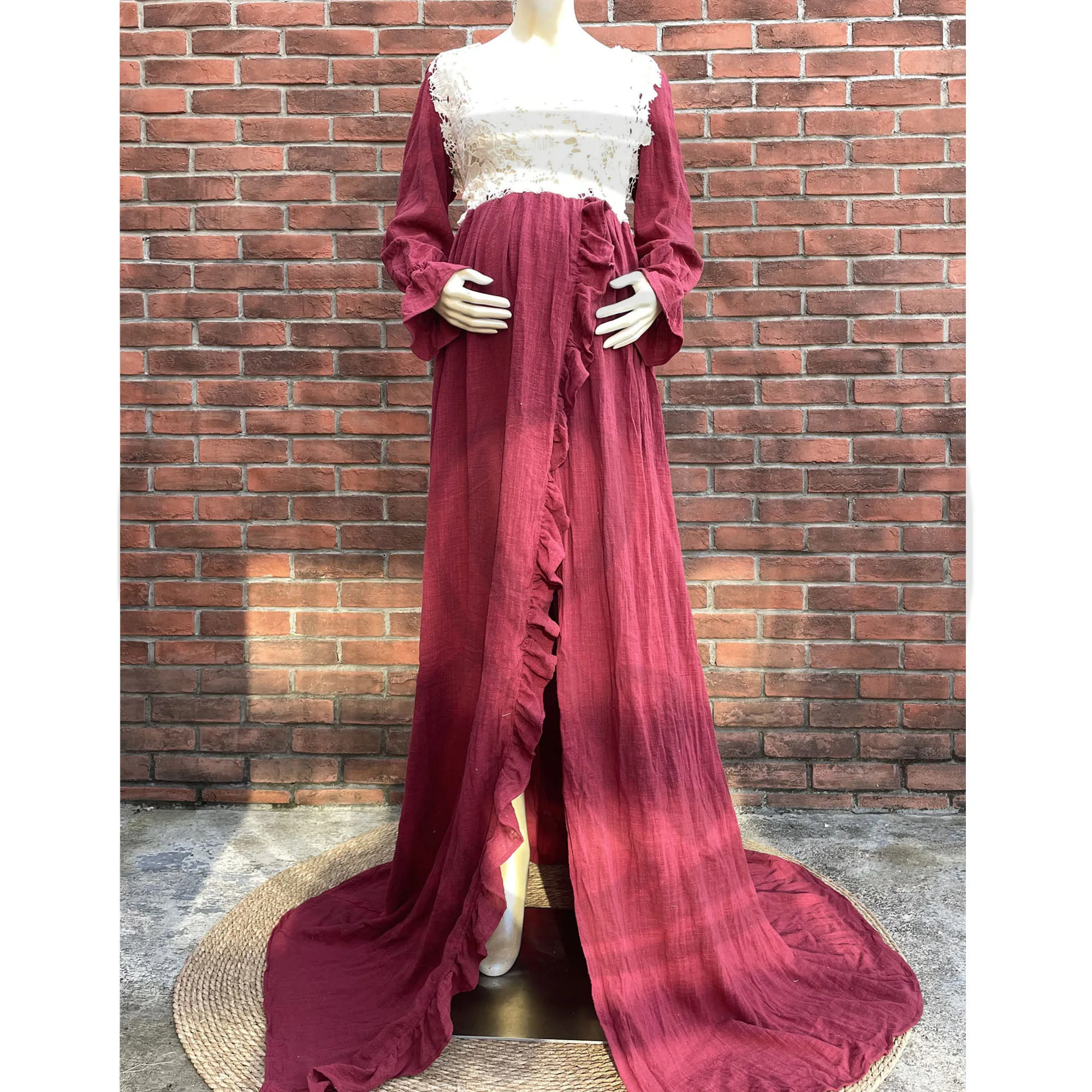 Photo Shoot Props Maxi Cotton Kaftan Full Sleeves Robe Maternity Dress Evening Party Costume for Women Photography Accessories