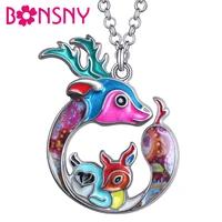 bonsny mothers day enamel alloy metal floral baby deer necklace pendant chain fashion jewelry for women men teens charm gift