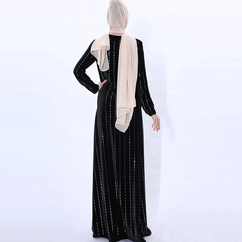 Autumn Winter Dubai Abaya Kaftan for Women Velvet Sequins Long Dress Muslim Modest Dresses Islamic Dubai Turkey Moroccan Caftan