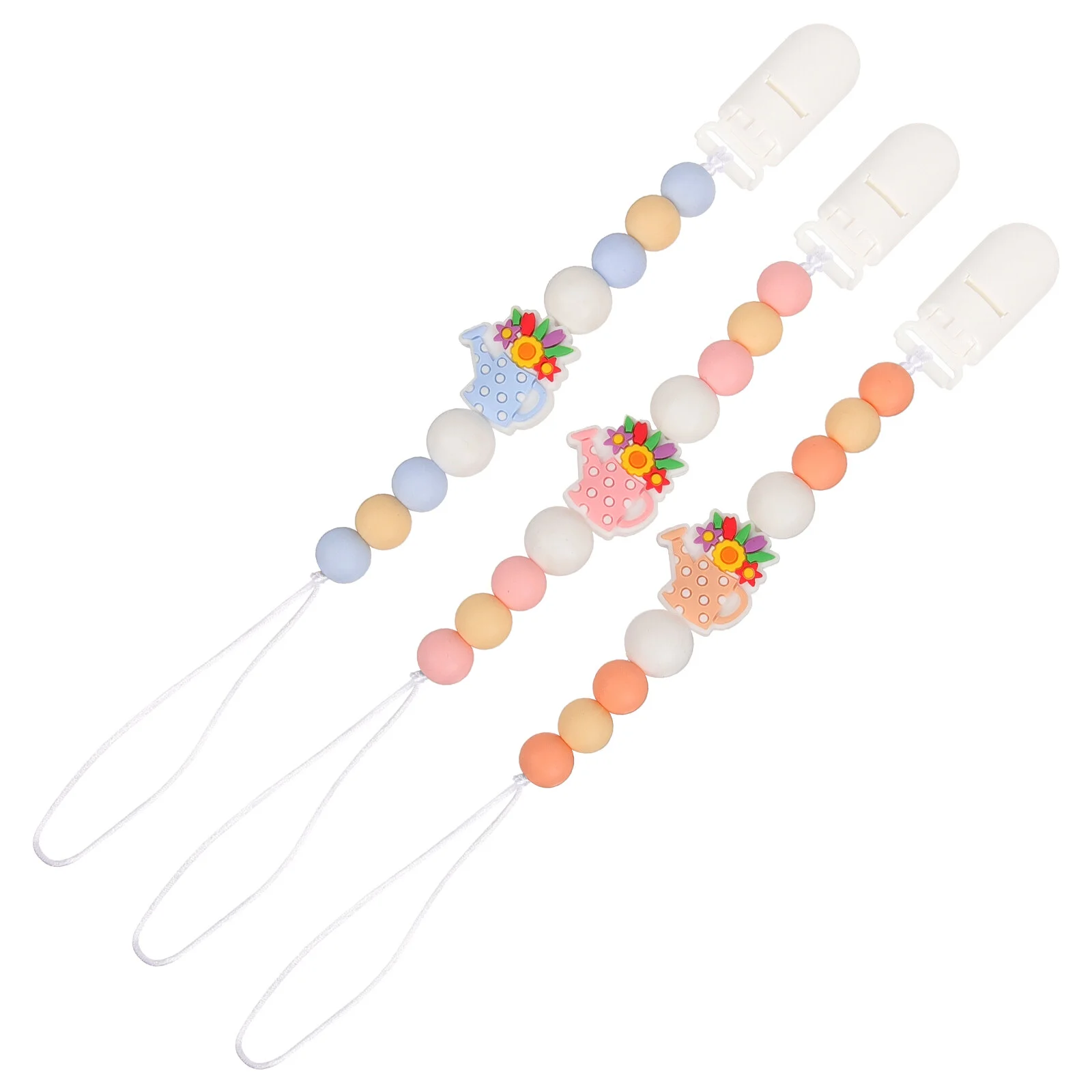 

3 Pcs Beaded Toy Straps Baby Safety Silicone Toys Babies Stroller Reusable Holder Pacifier Complementary Food Teethers