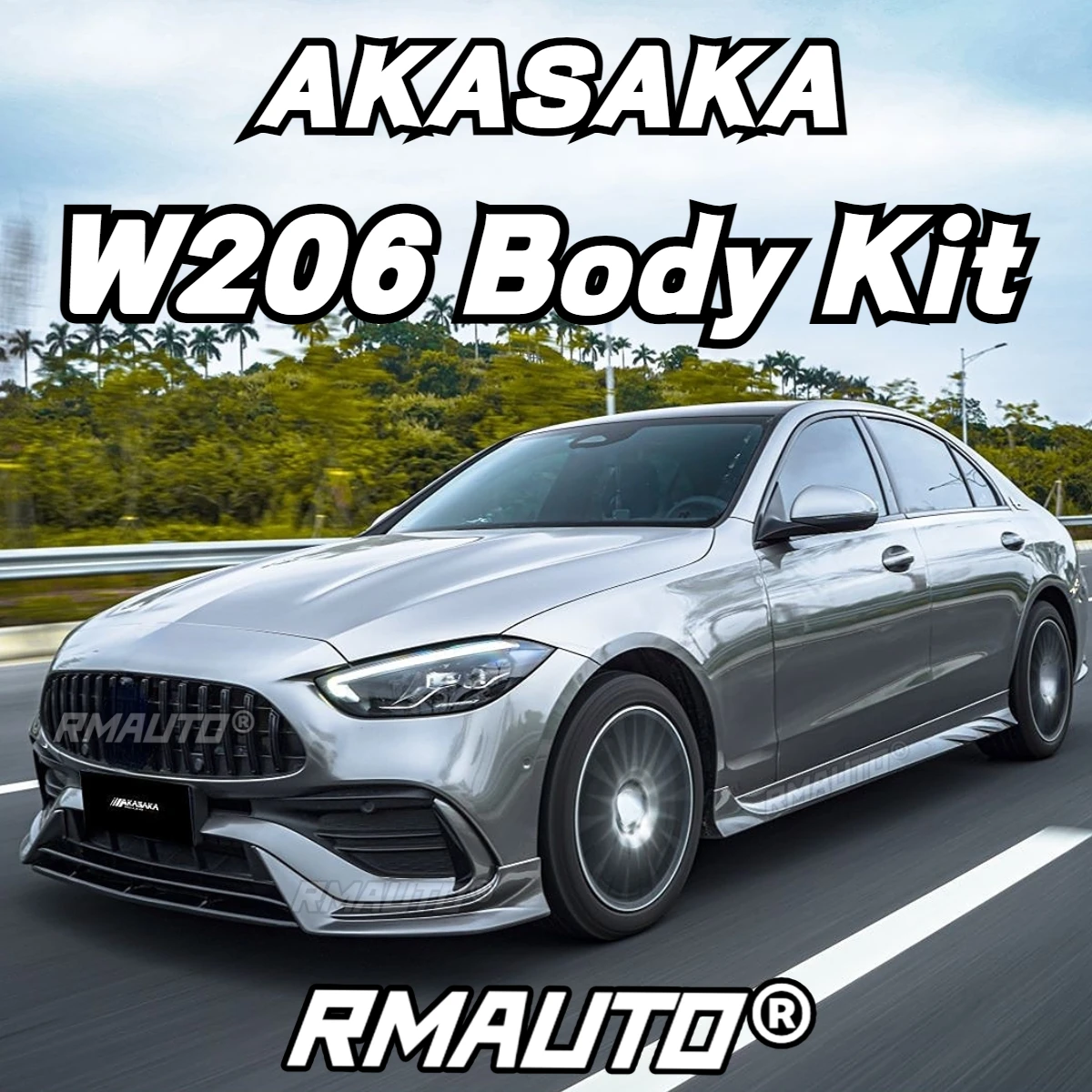 

Комплект для кузова W206 AKASAKA, сплиттер для переднего бампера, задний спойлер, боковая юбка, гоночный гриль для Mercedes Benz C Class W206 2022-2023