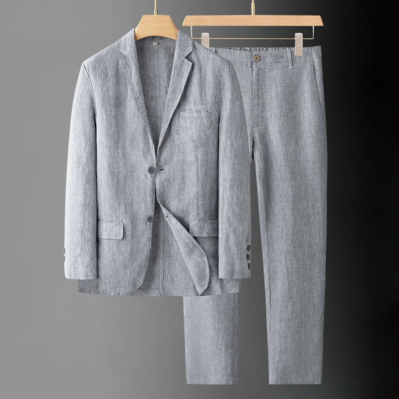 

Костюм мужской из 2 предметов, льняной пиджак, тонкий Свободный Повседневный костюм, весна-лето 2023