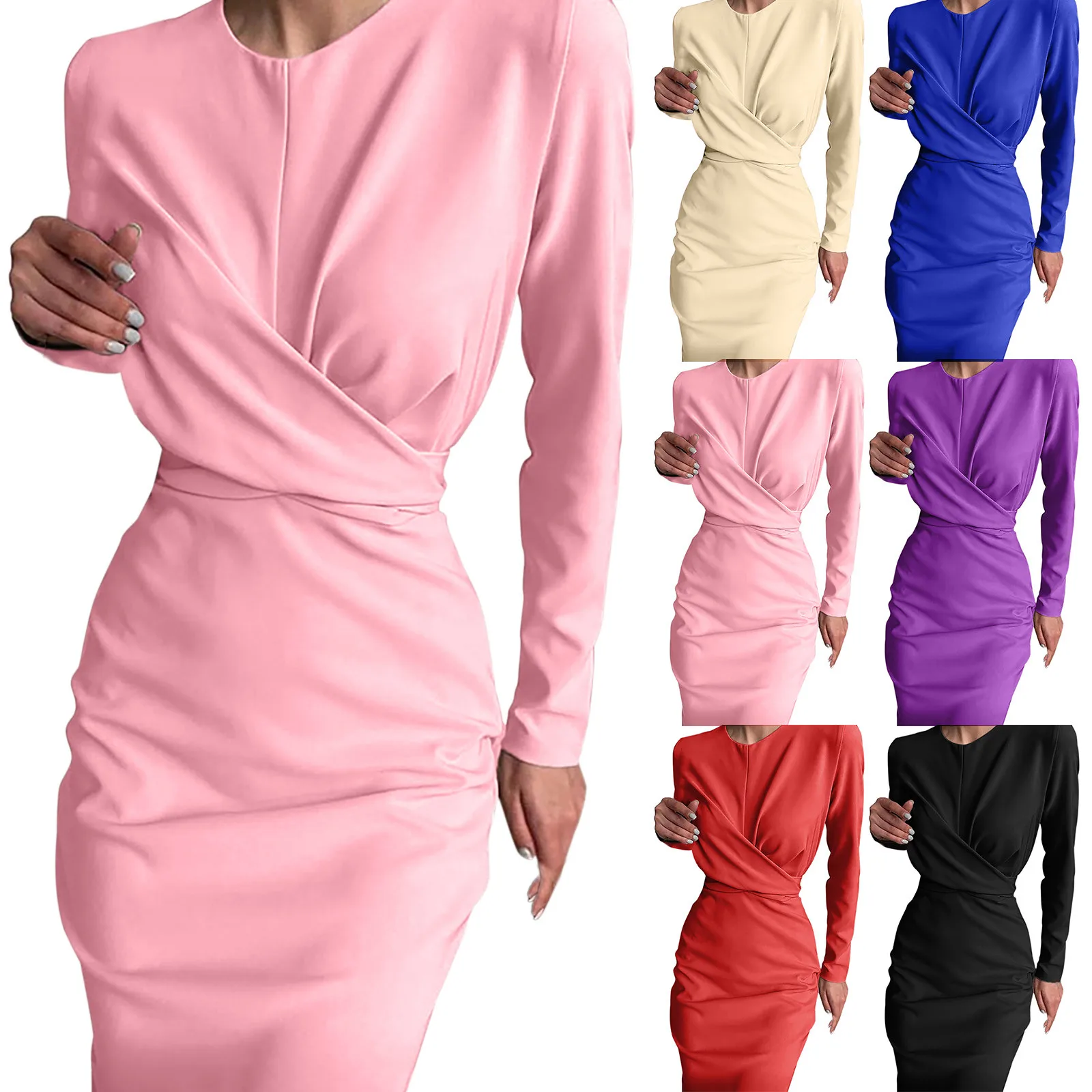 

Женское тонкое платье, костюм с длинным рукавом, вечерние платья, вечернее платье с круглым вырезом Вечерние вечернее платье, длинные плать...