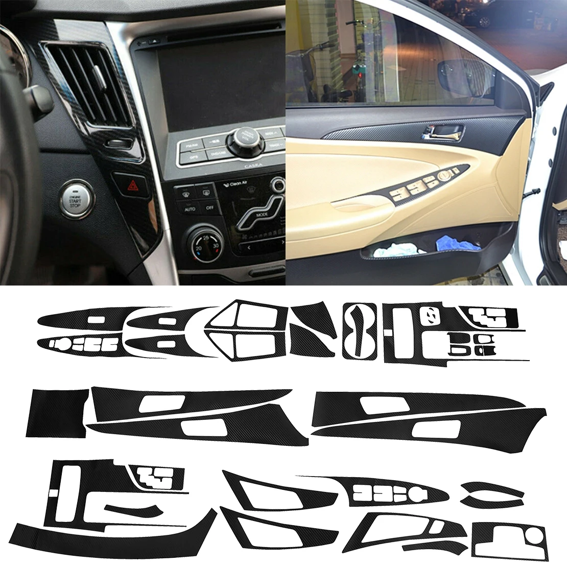 

NEW Interior Dashboard Console Air Outlet Vent Molding Sticker Kit Decal LHD Carbon Fiber Style Fit for Hyundai Sonata 2011-2014