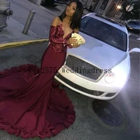 burgundy black girls mermaid prom dresses for arabic women illusion sequins lace plus size pageant gowns formal party gowns