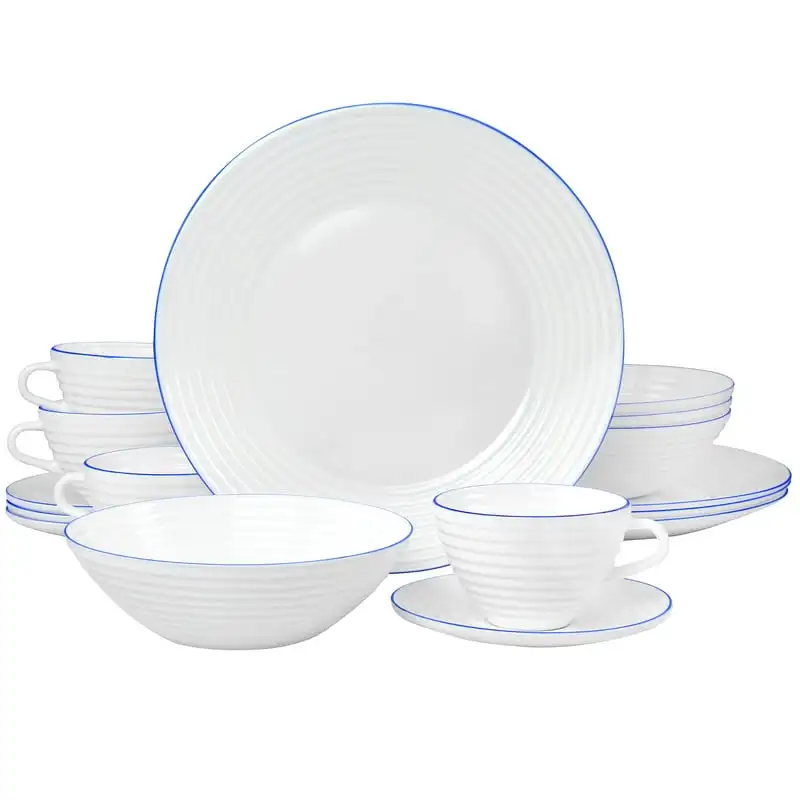 

De Vajilla 16 Piece Opal Glass Dinnerware Set in White Dinner set plates and dishes porcelain Lunch bags Juego de vajilla comple