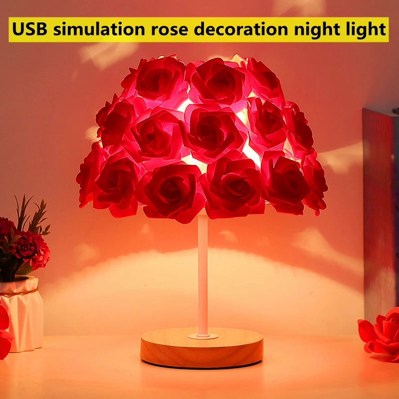 

USB Rose Dimming Night Light LED Living Room Bedroom Romantic Decoration Atmosphere Table Lamp Valentine's Day Confession Gifts