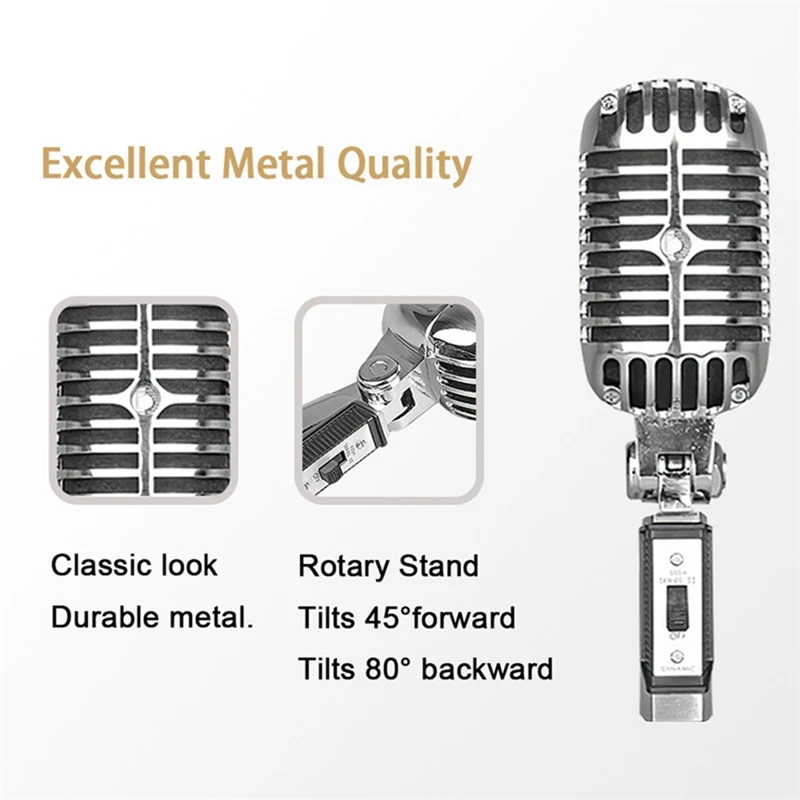 Vintage Metal Microphone For 55SH Classic Dynamic Wired Handheld Mic Live Recording Karaoke Studio
