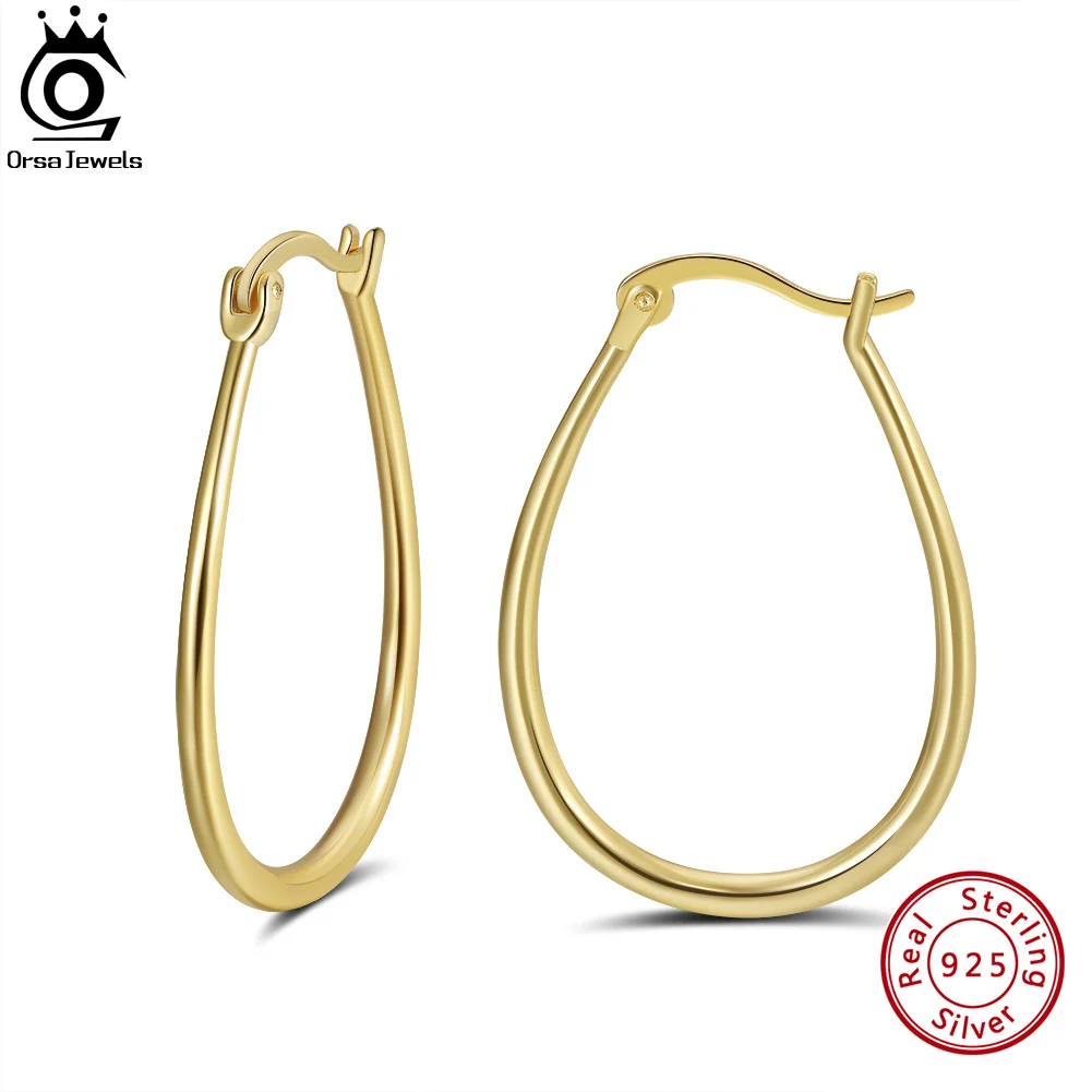 

ORSA JEWELS Geometric Hoop Earrings for Women Girls 925 Silver Minimalism Fashion Brief Round Earings Jewelry Gifts APE53