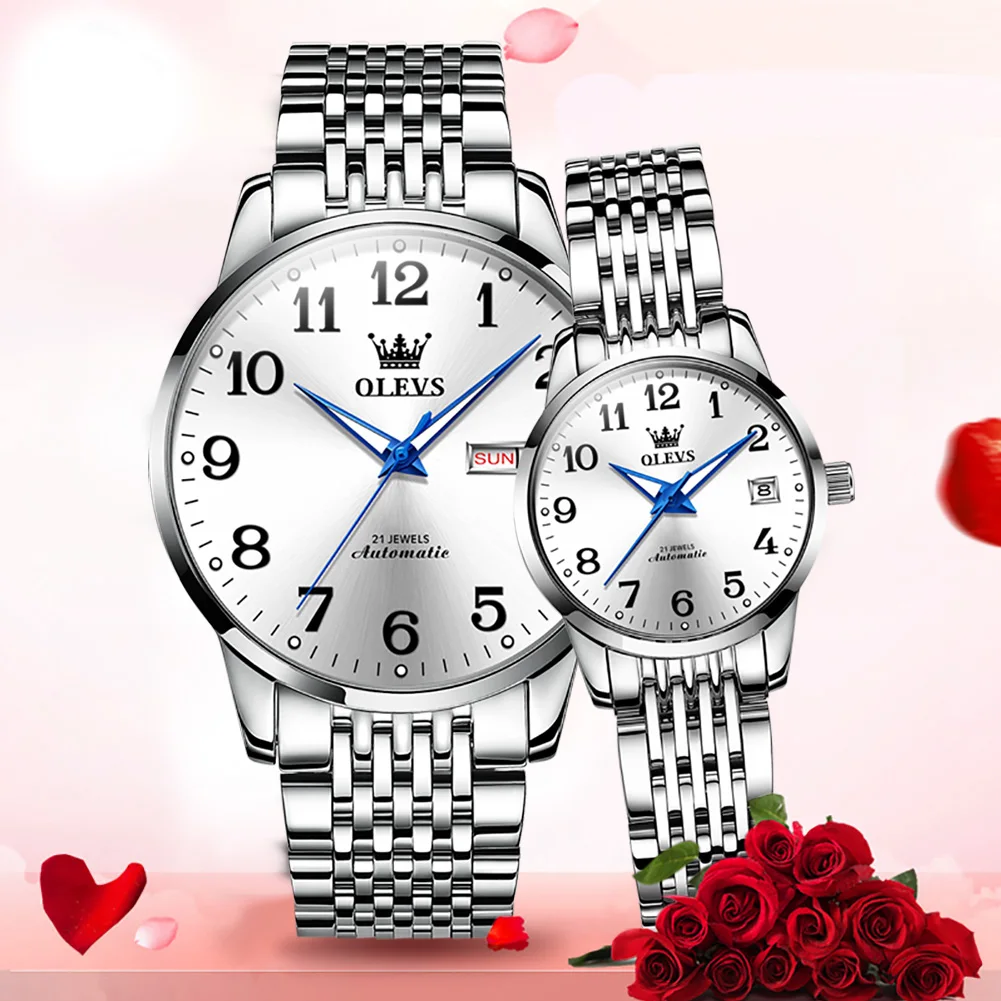 Couple Watch Automatic Mechanical Wristwatch 30M Waterproof Stainless Steel Watchband Big Scale Fashion Lovers Watch