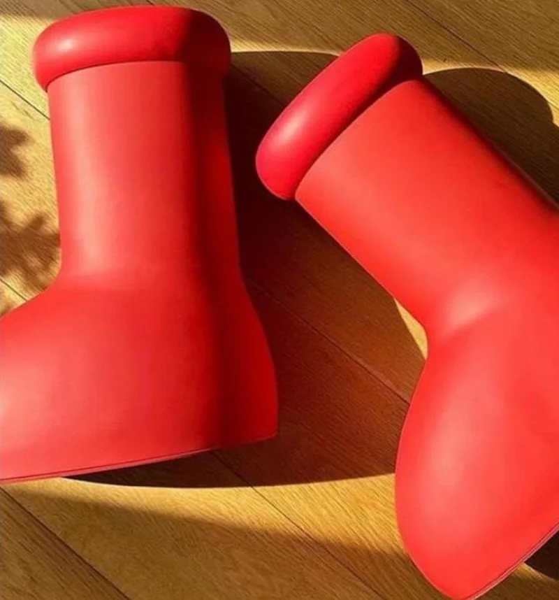 

Big Red Boots Round Toe Slip On Thick Bottom Rain Boot Balloon-like Slip On Women's Casual Boots Fashion Runway Shoes