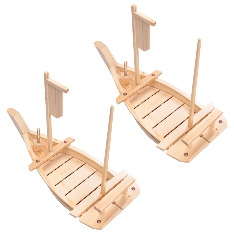 

2X Wooden Sushi Tray Serving Boat Plate Large Size 50cm for Restaurant