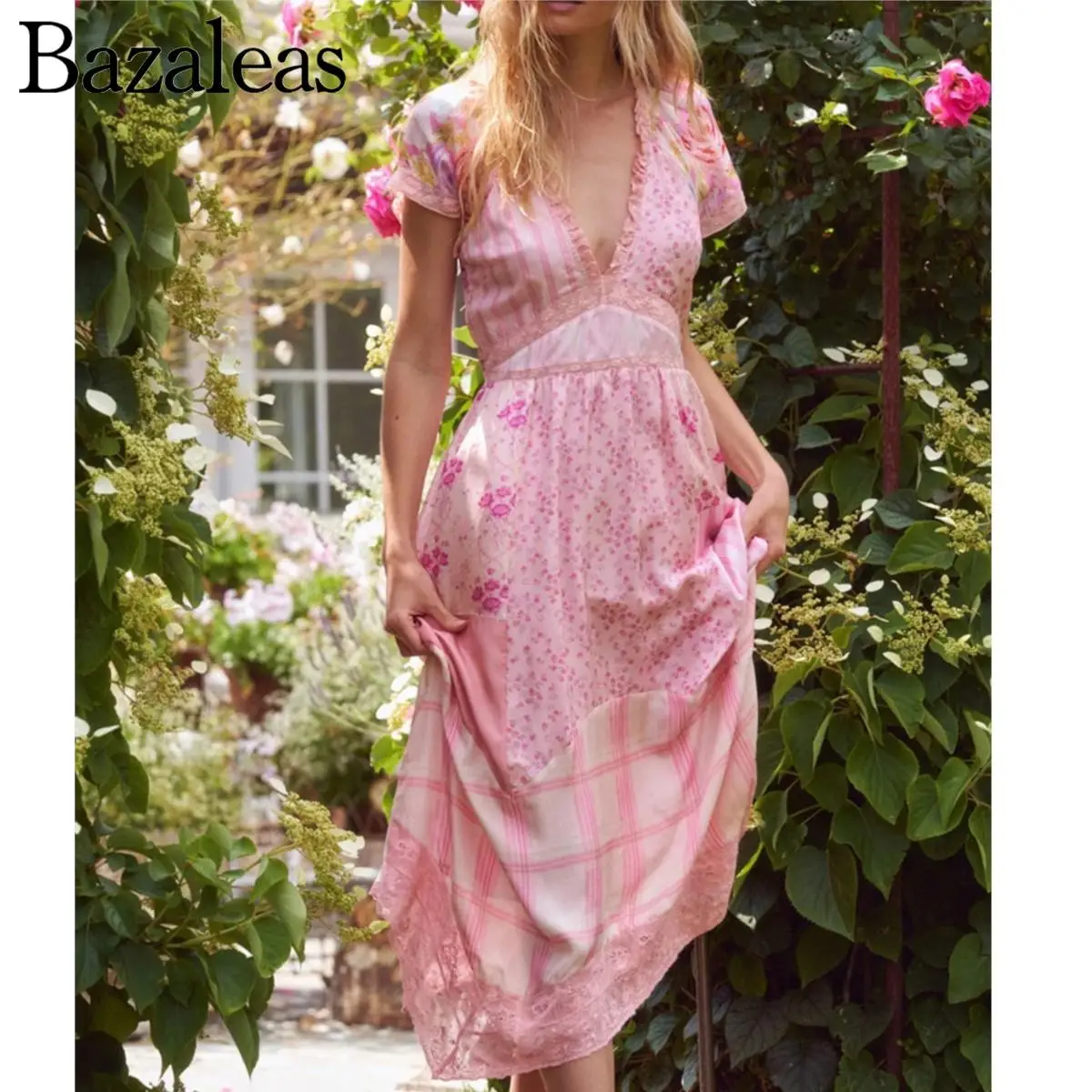 

Платье-миди женское с V-образным вырезом и вышивкой