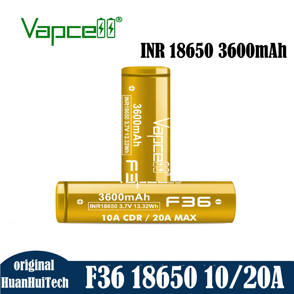 Оригинальный литиевый аккумулятор INR 18650 Vapcell F36 3600 мАч 10A/20A 3,7 в, аккумуляторные батареи большой емкости для фонарика