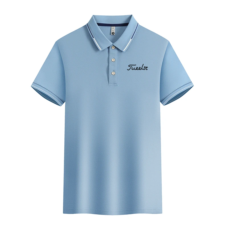 

Embroidery Golf Shirts Men's Polo Shirt Summer Men Turn Down Collar Slim Fit Solid Color Button Breathable Casual Golf Clothing