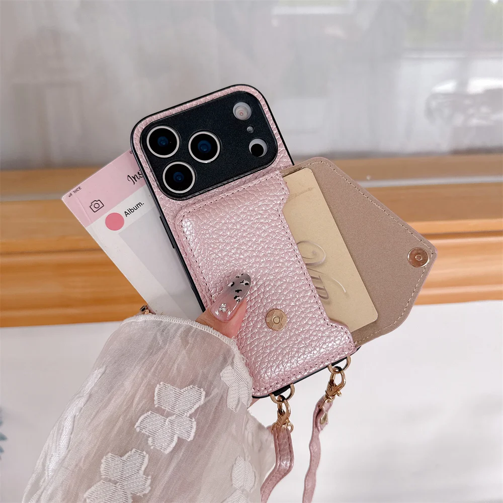 Фото Чехол-кошелек через плечо для iPhone 17 Air 16E 15 14 13 12 11 Pro Max XR XS 8 7 Plus с ремешком-шнурком, кожаный чехол-накладка №4