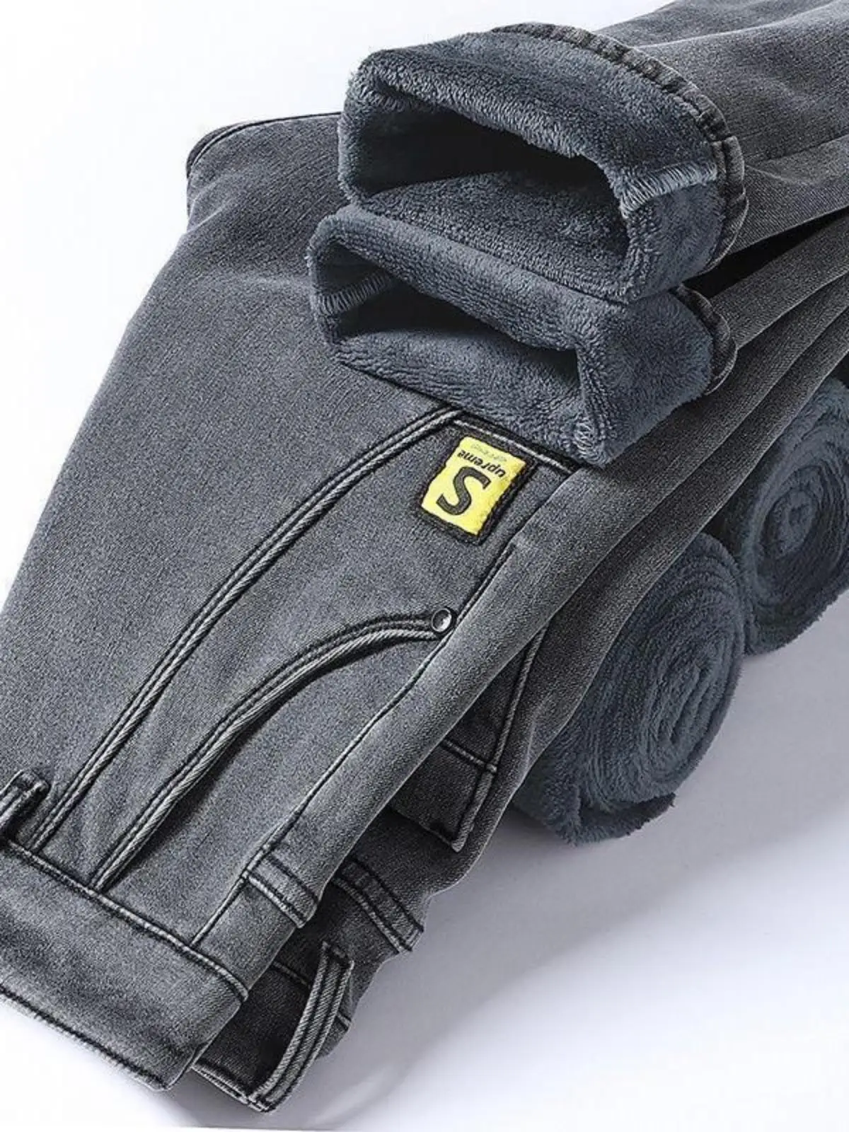 Fleece-lined Thickened Jeans Men's Slim fit Skinny Pants Autumn and Winter Warm Thick Casual Trendy Long