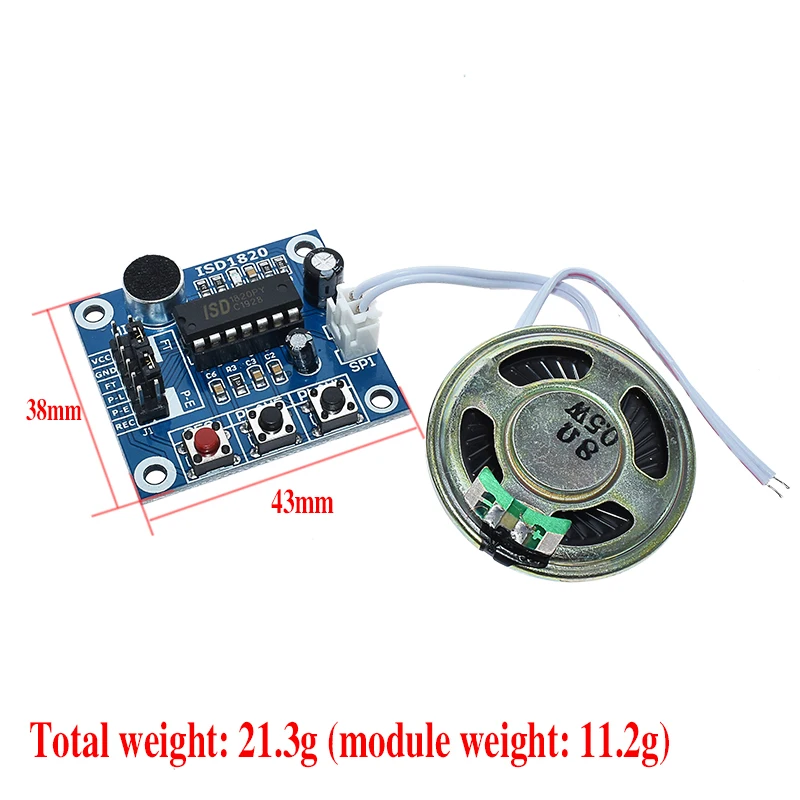 Плата голосовой связи ISD1820 модуль записи с микрофонами и громкоговорителем для