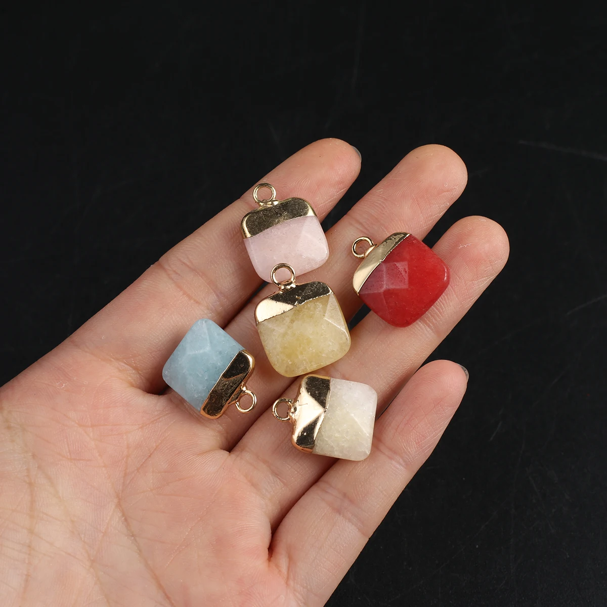 

2Pcs/5Pcs Random Small Pendant Natural Stone Square Faceted Pendant For Jewelry Making DIY Necklace Bracelet Earrings Accessory