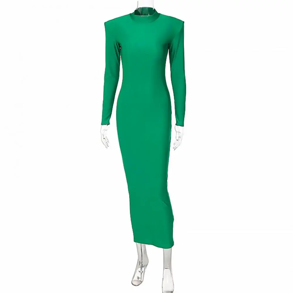 

Charming Pencil Dress Stretchy Waist Tight Maxi Dress Slim Fit Solid Color Women Pencil Dress