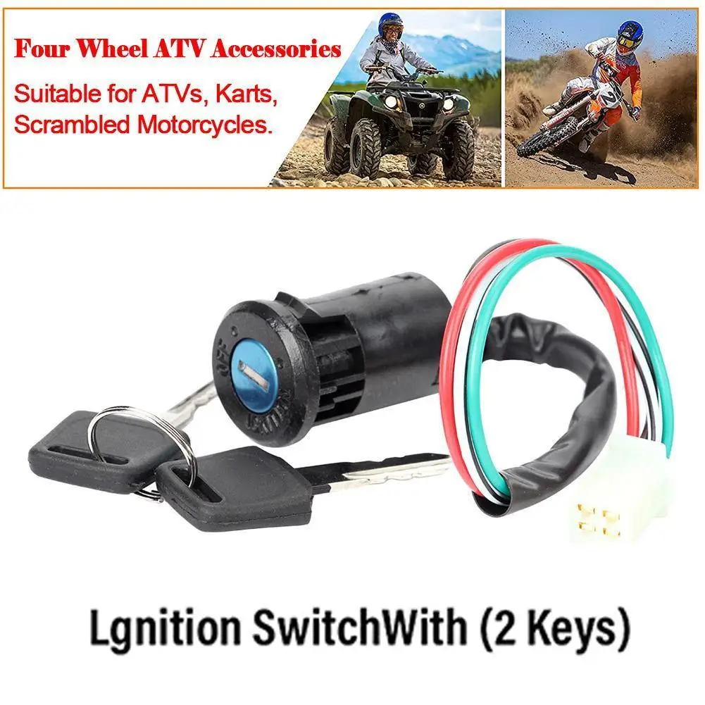 

Universal 4 Wires 2 Ignition Keys Start Switch Door Lock Key Motorcycle Accessories For ATV Go Kart Scrambling Motorbike
