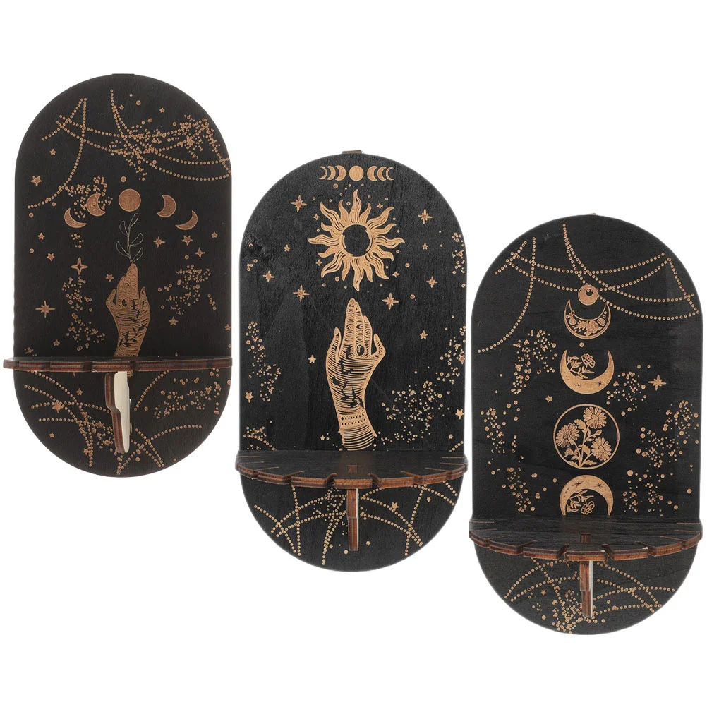 

Crystal Wall Shelf Wooden Crystal Display Shelf Bohemian Wall Candle Shelf Wooden Mounted Moon Phase Crystal Display Rack