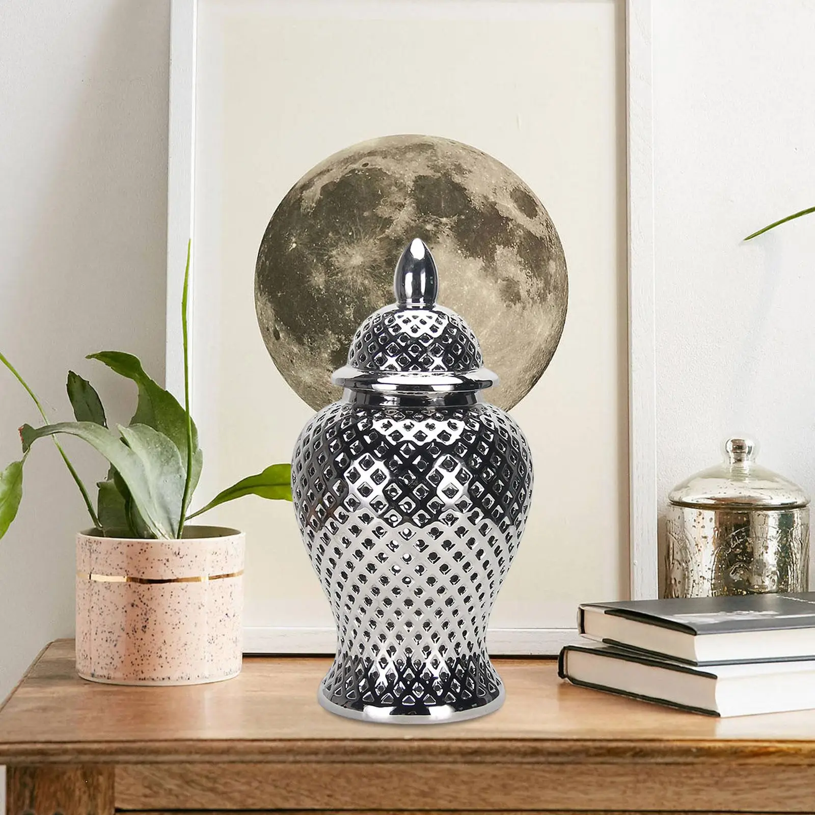 

Ceramic Hollowed Ginger Jar Porcelain Storage Tank Flower Vase for Wedding Party Decor